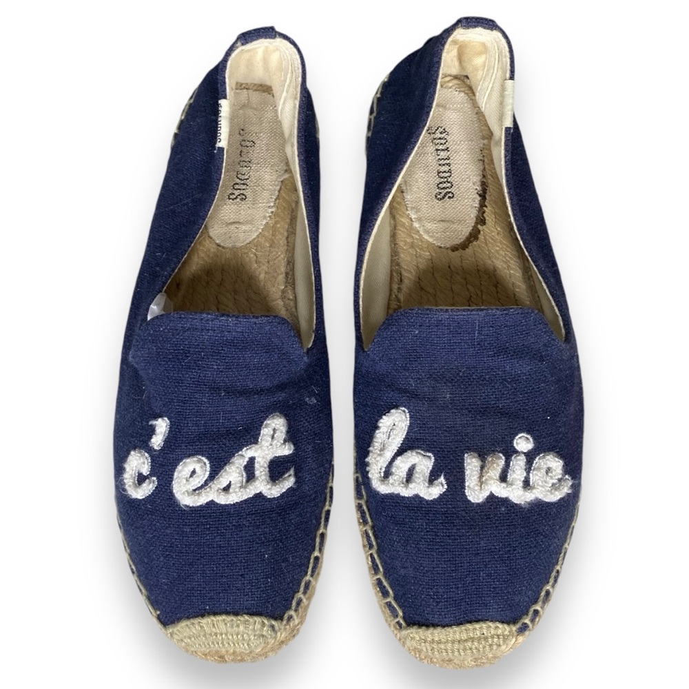 Soludos C'est La Vie Espadrilles Flats Navy Blue Cotton Canvas Size 8